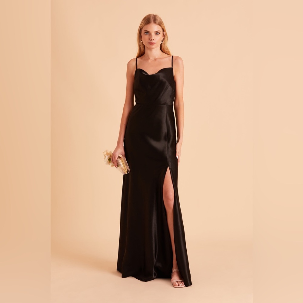 Birdy Grey Lisa Long Satin Dress in Black Shiny Satin